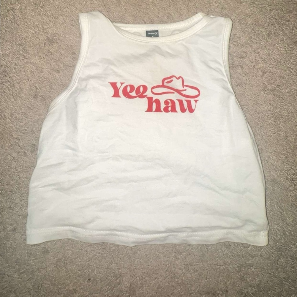 SHEIN White Crop Top with Red Print